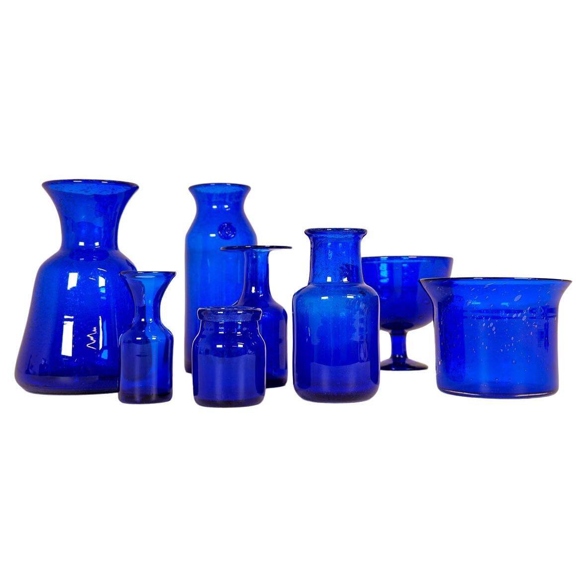 Midcentury collection of eight blue vases by Erik Höglund, Sweden, 1960s.