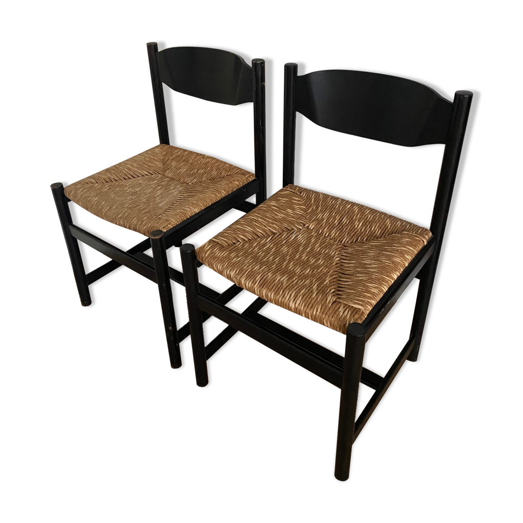 Set of 2 vintage dining chairs with rattan seat Selency