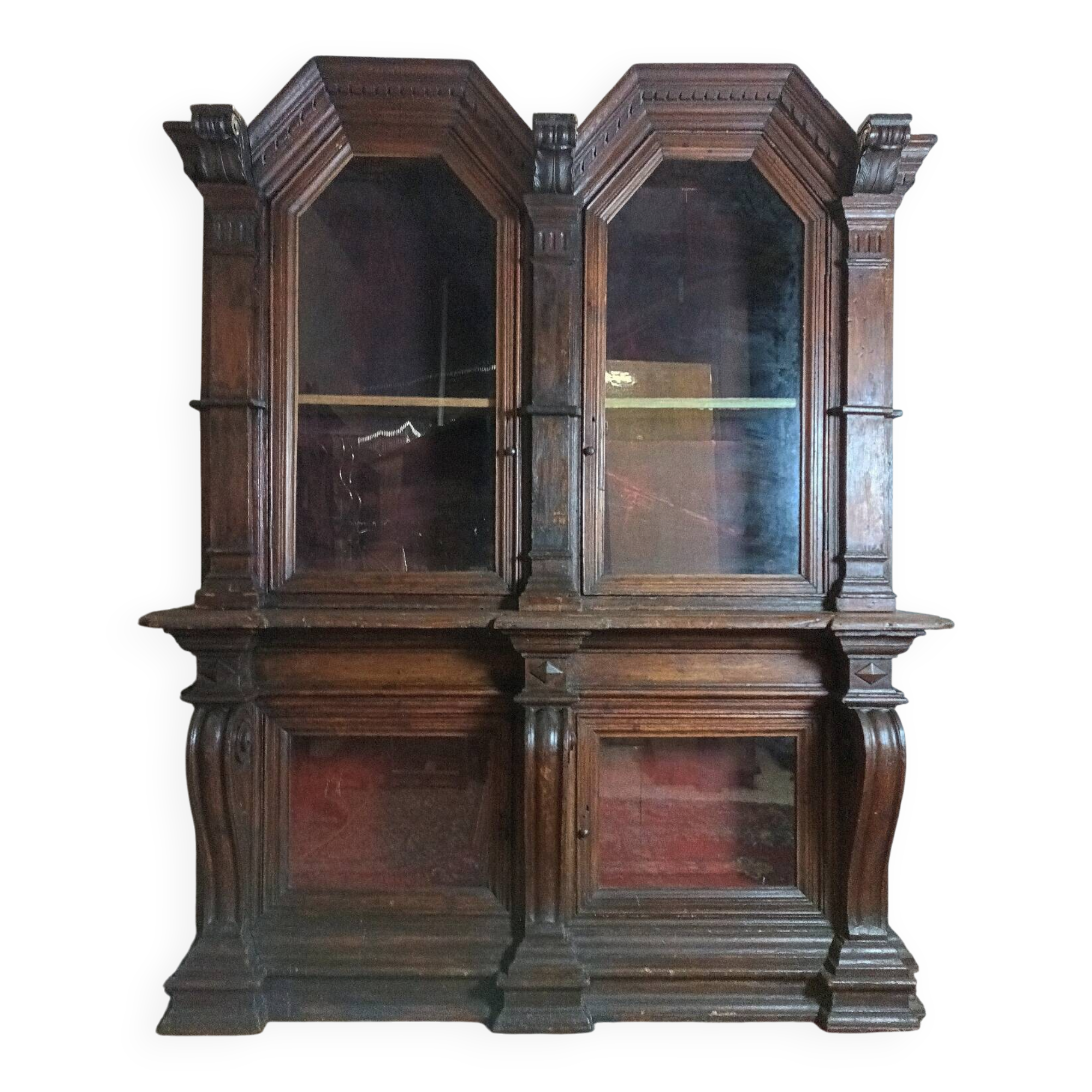 Empire-style solid pine workshop library from the 19th century.