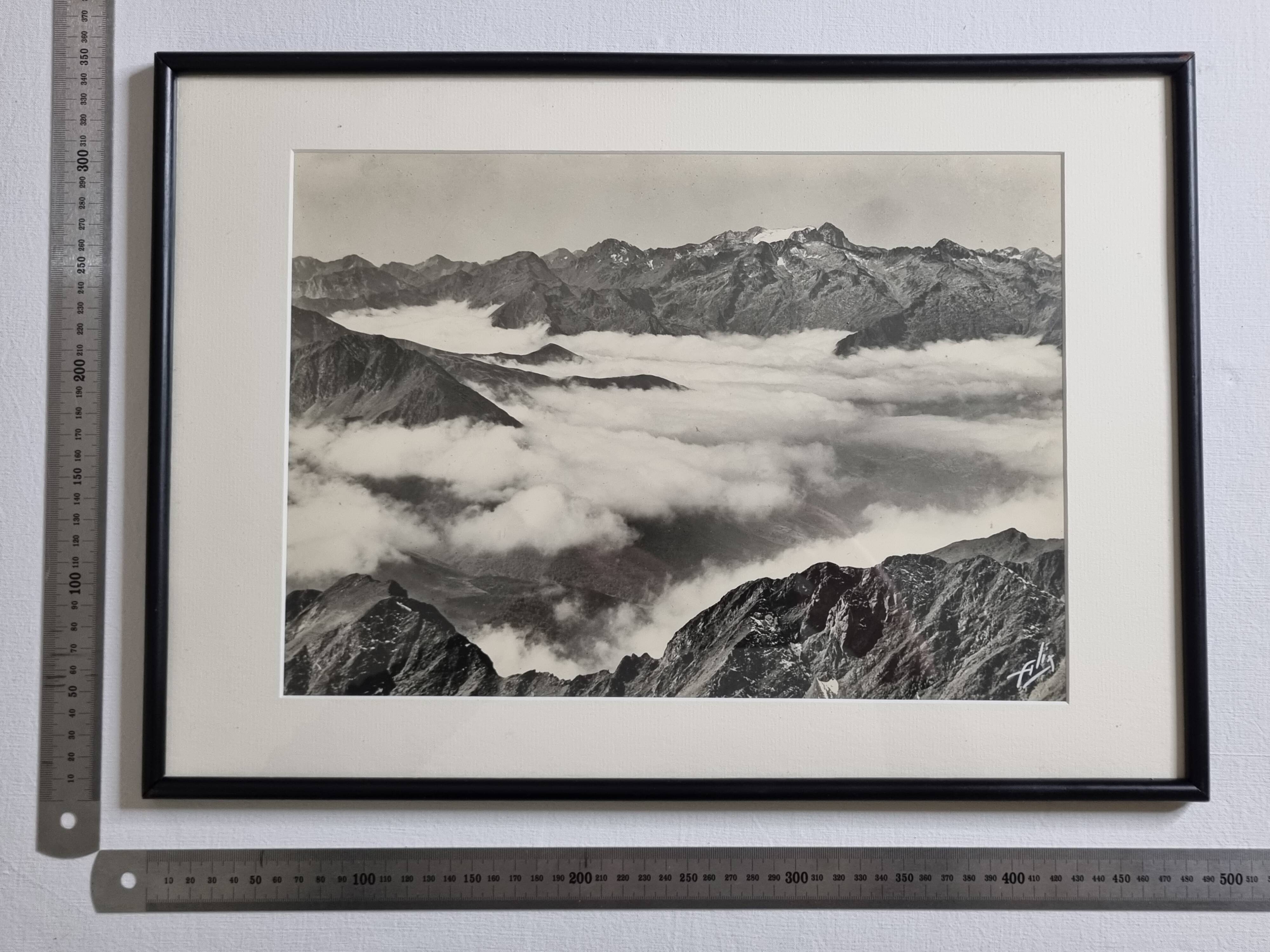 Panoramic photograph of the Pyrenees signed Alix, 49x35 cm framed.