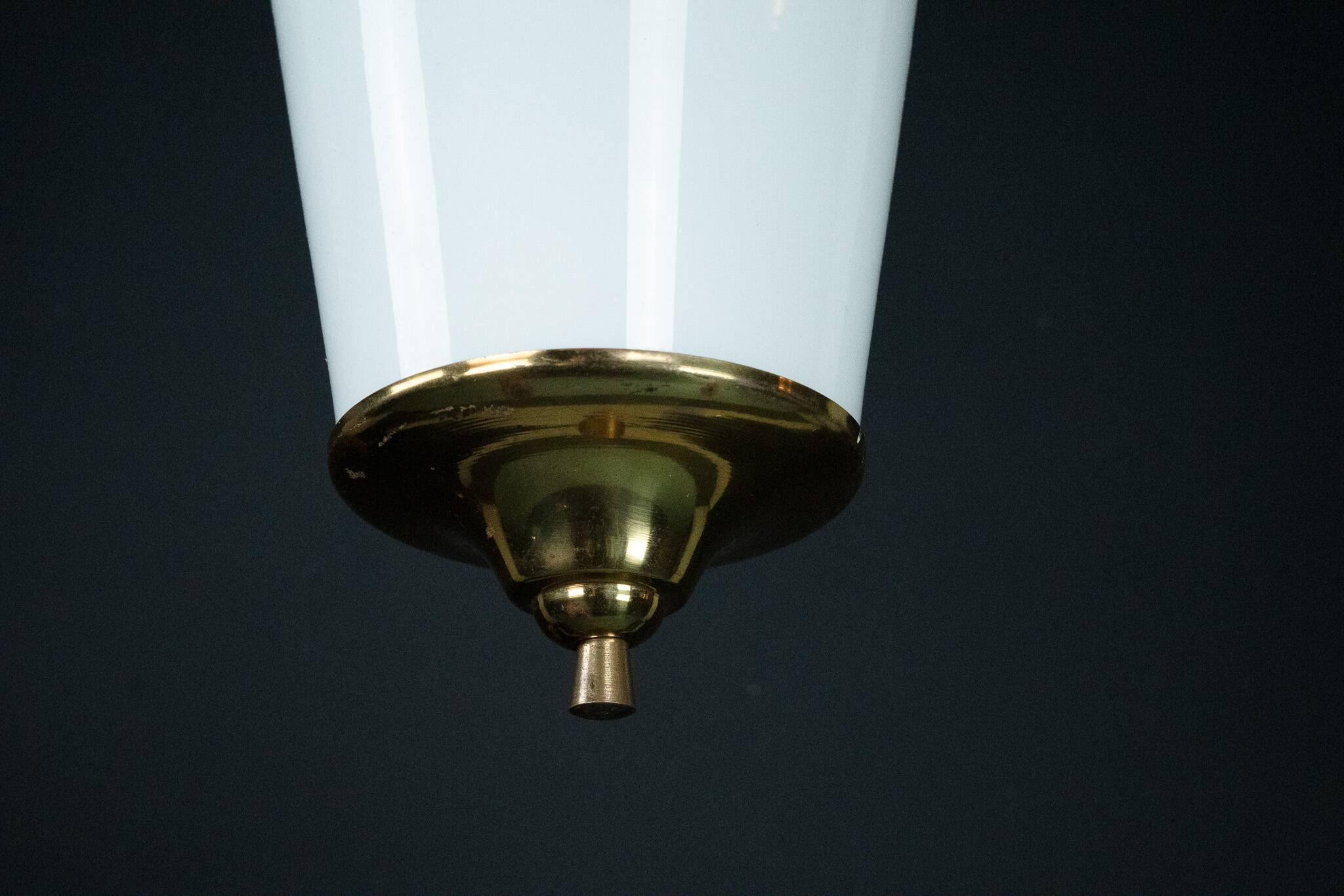 Mid-Century pendant lantern in brass and lattimo Murano glass, Italy, 1950s