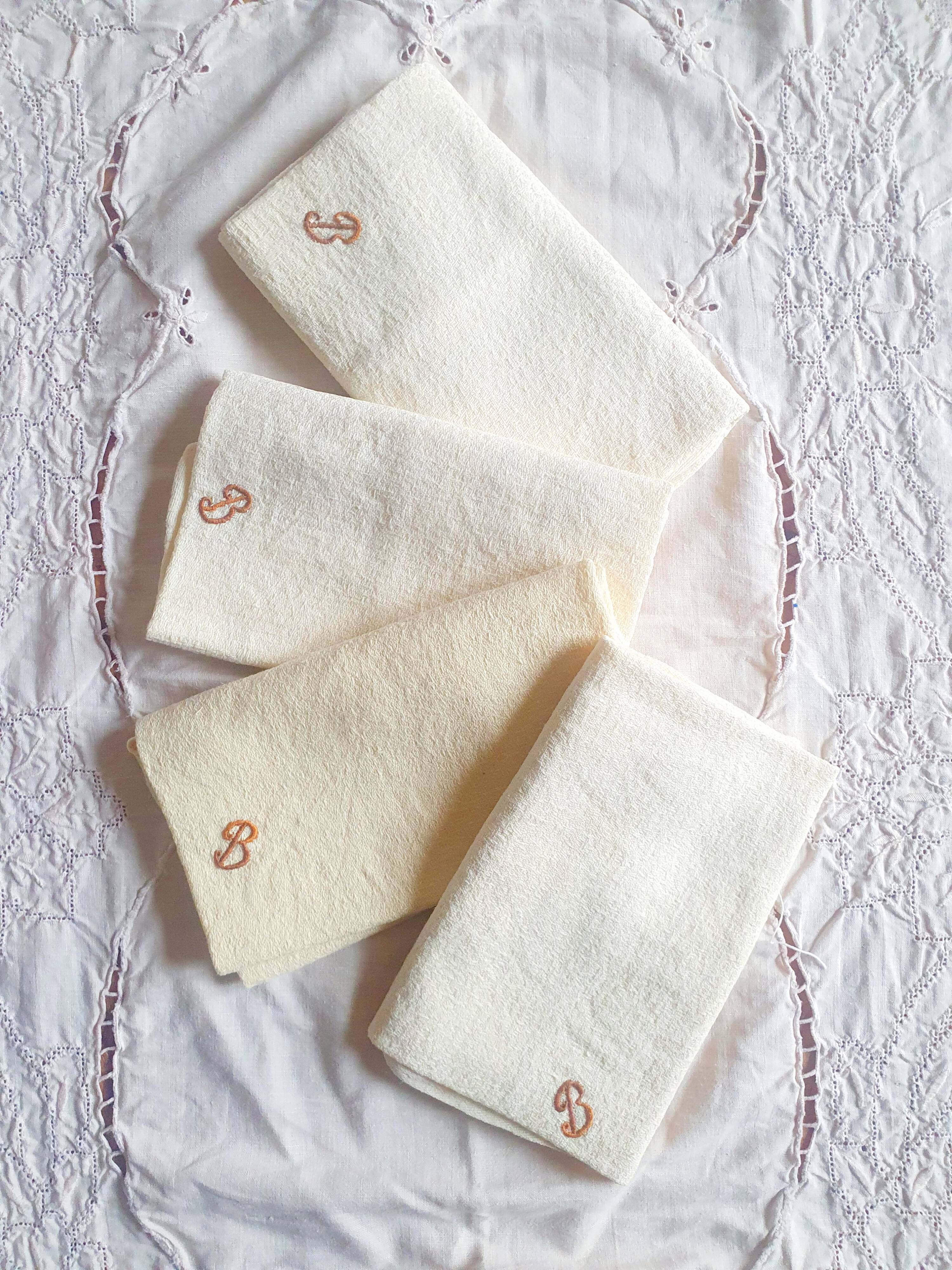 Set of 4 antique towels embroidered and dyed by hand