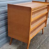 Vintage chest of drawers with compass and rattan foot