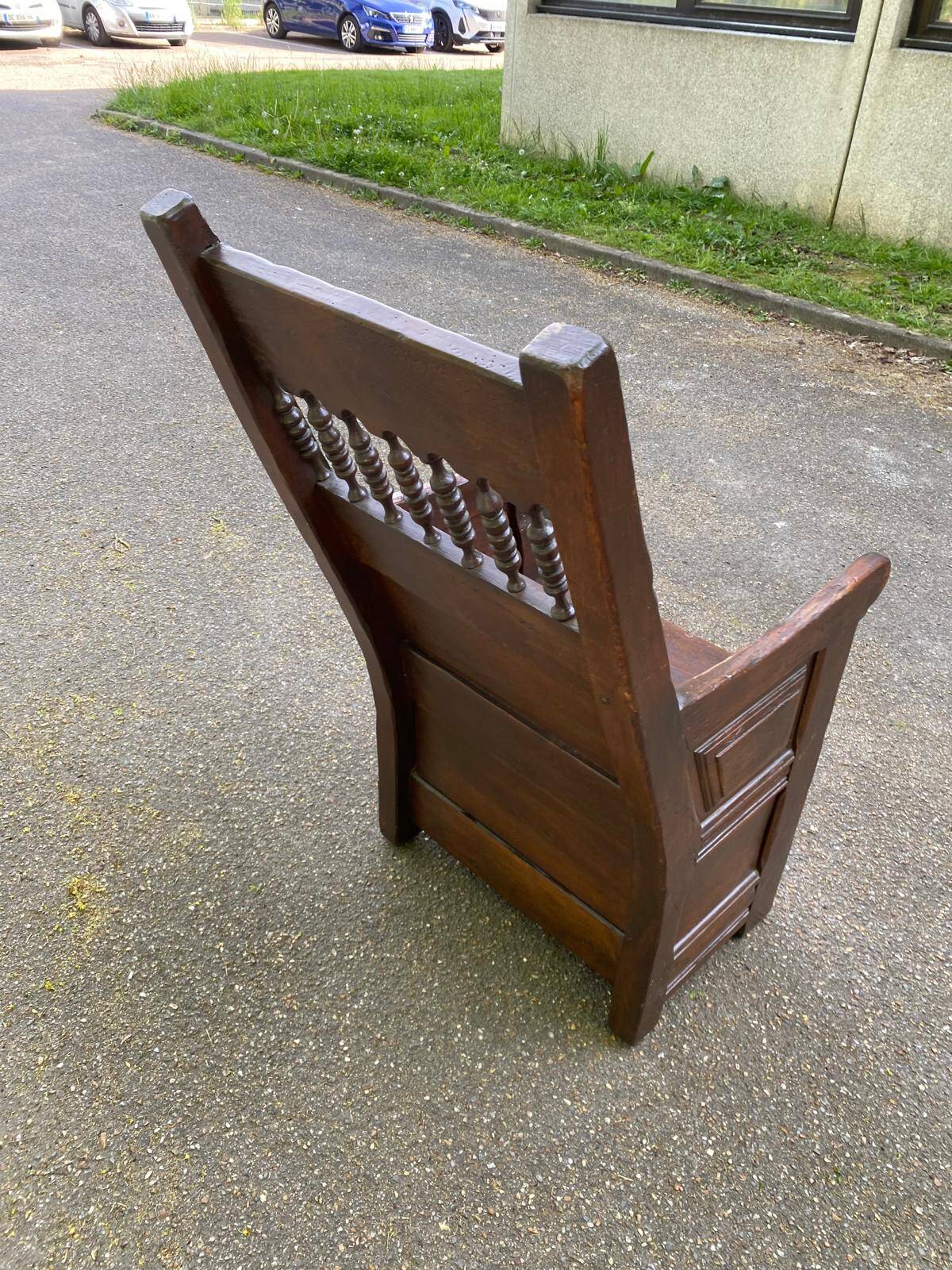 19th-century solid wood cathedral armchair