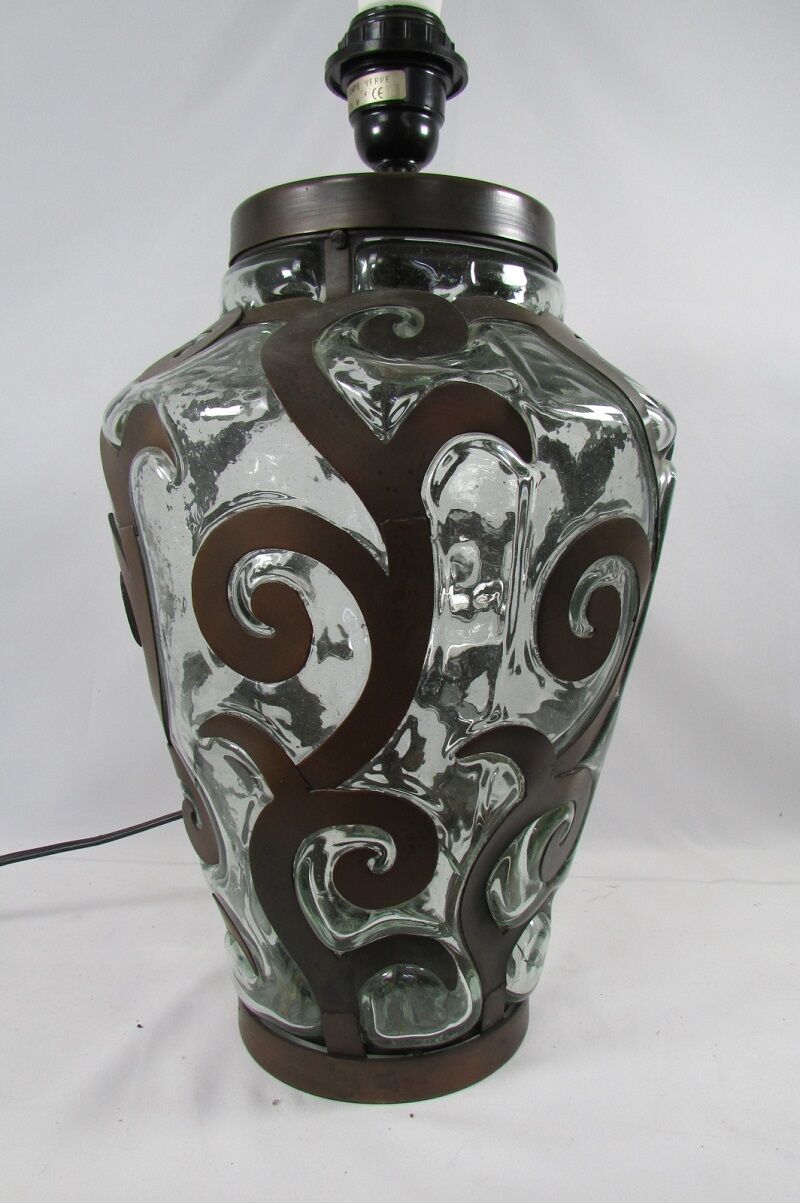 Lampe de salon, fer forgé et verre soufflé