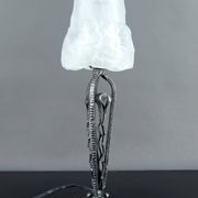 Art Deco Wrought Iron Lamp, Floral Tulip signed Degué, France, c. 1930
