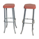 Pair of aluminum bar stools with orange and black seats