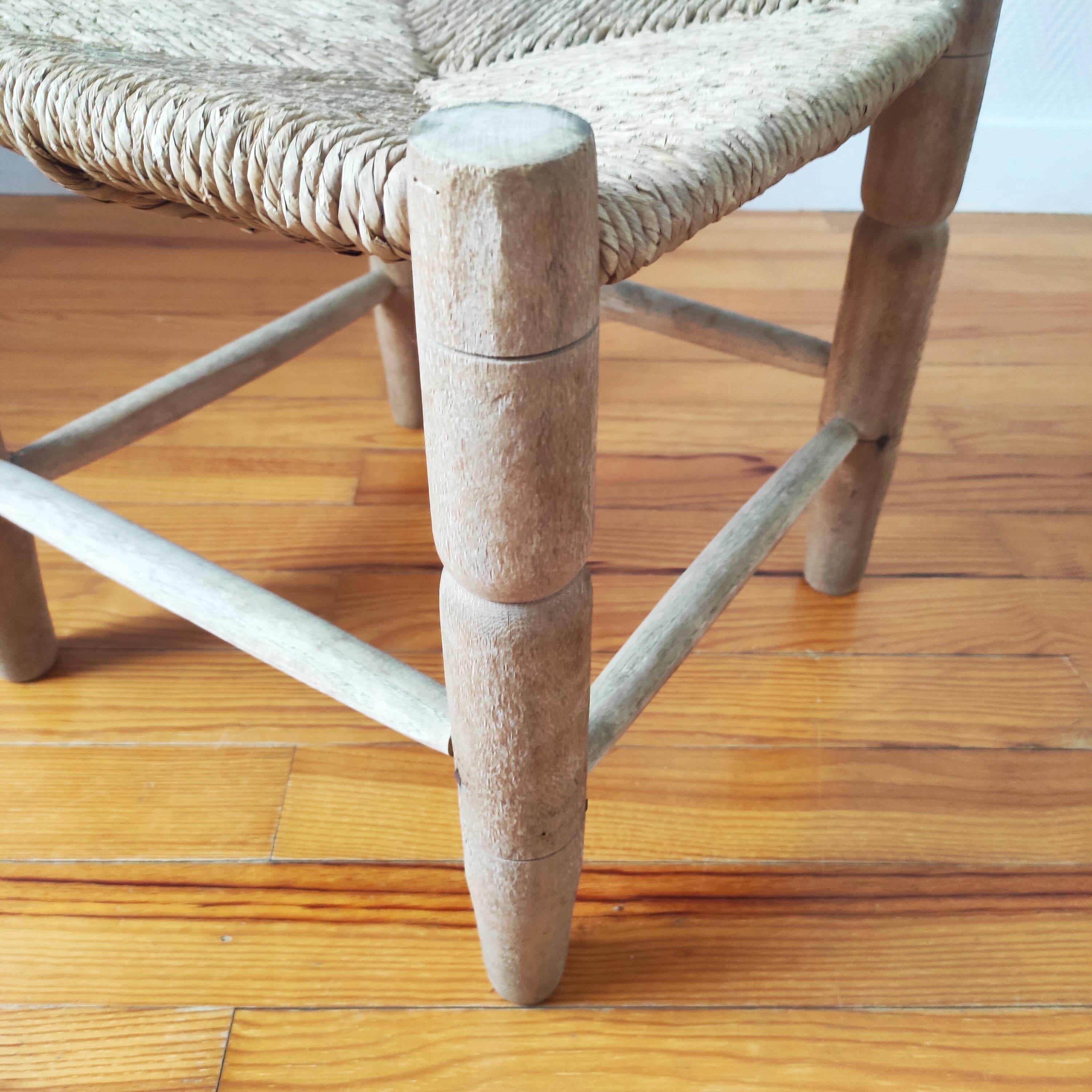 Vintage low stool 60s straw seat