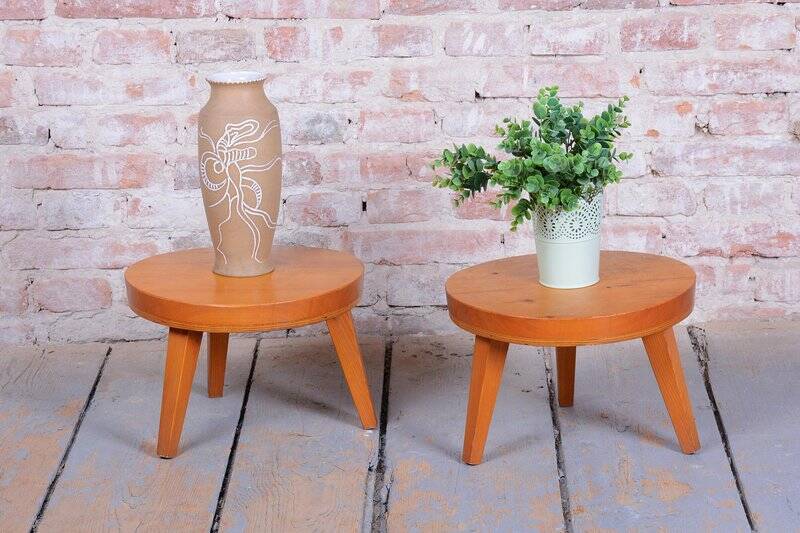 Mid-Century Small Tables in Larch Wood, Czech, 1950s, Set of 2