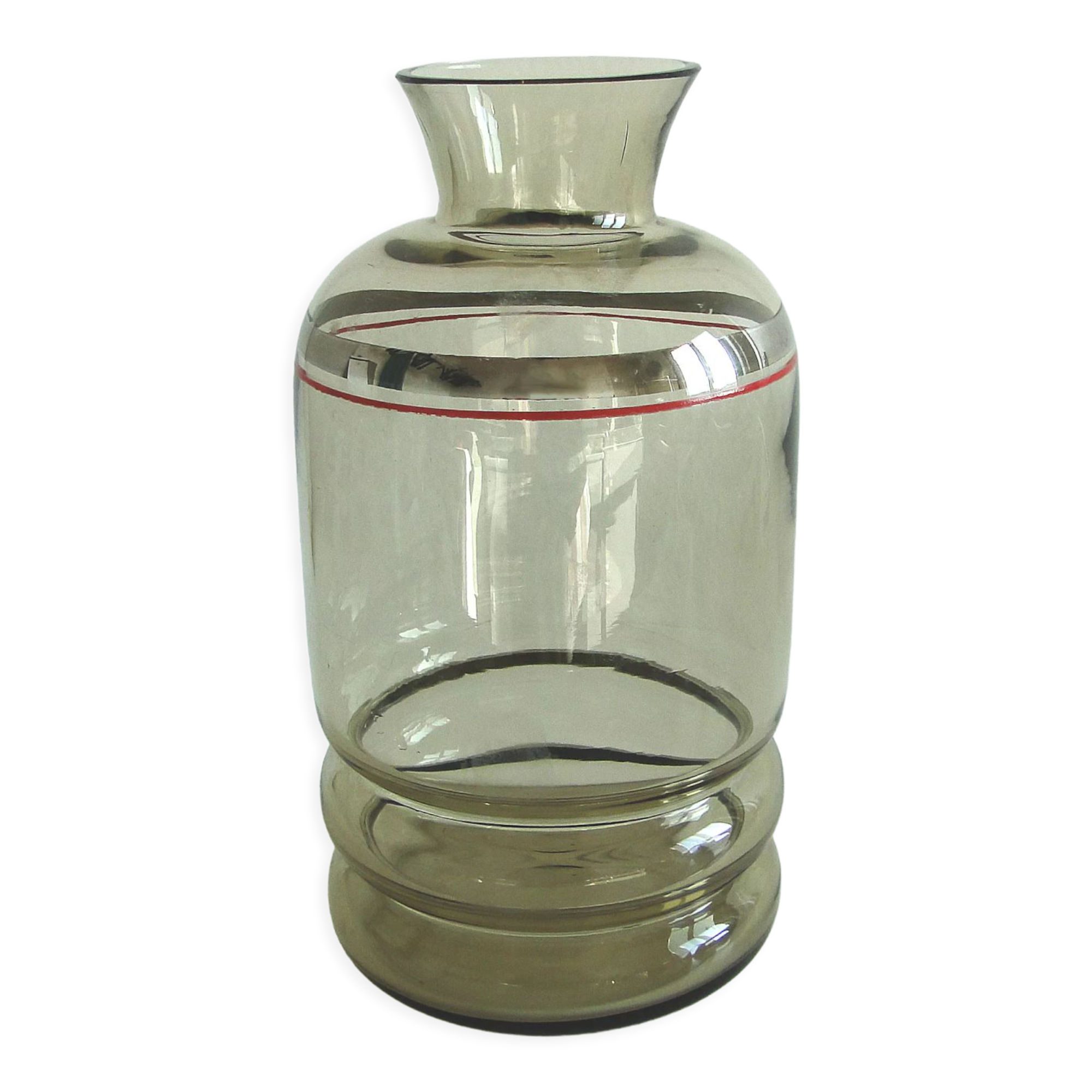 Vase smoked blown glass silver border 50/60