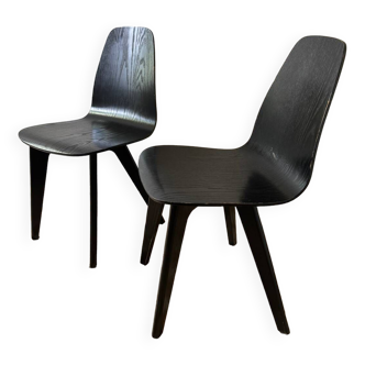 90s designer chairs in lacquered curved wood (X2)
