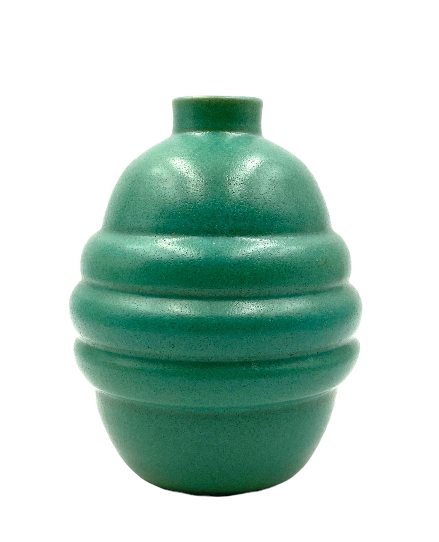 Art deco turquoise faience vase, france 1940s