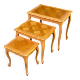 3 nesting tables Louis XV in light solid oak and marquetry from 1950.