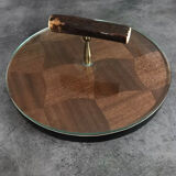 Cheese plat vintage rond marquetry plateau turning glass 28.5 cm