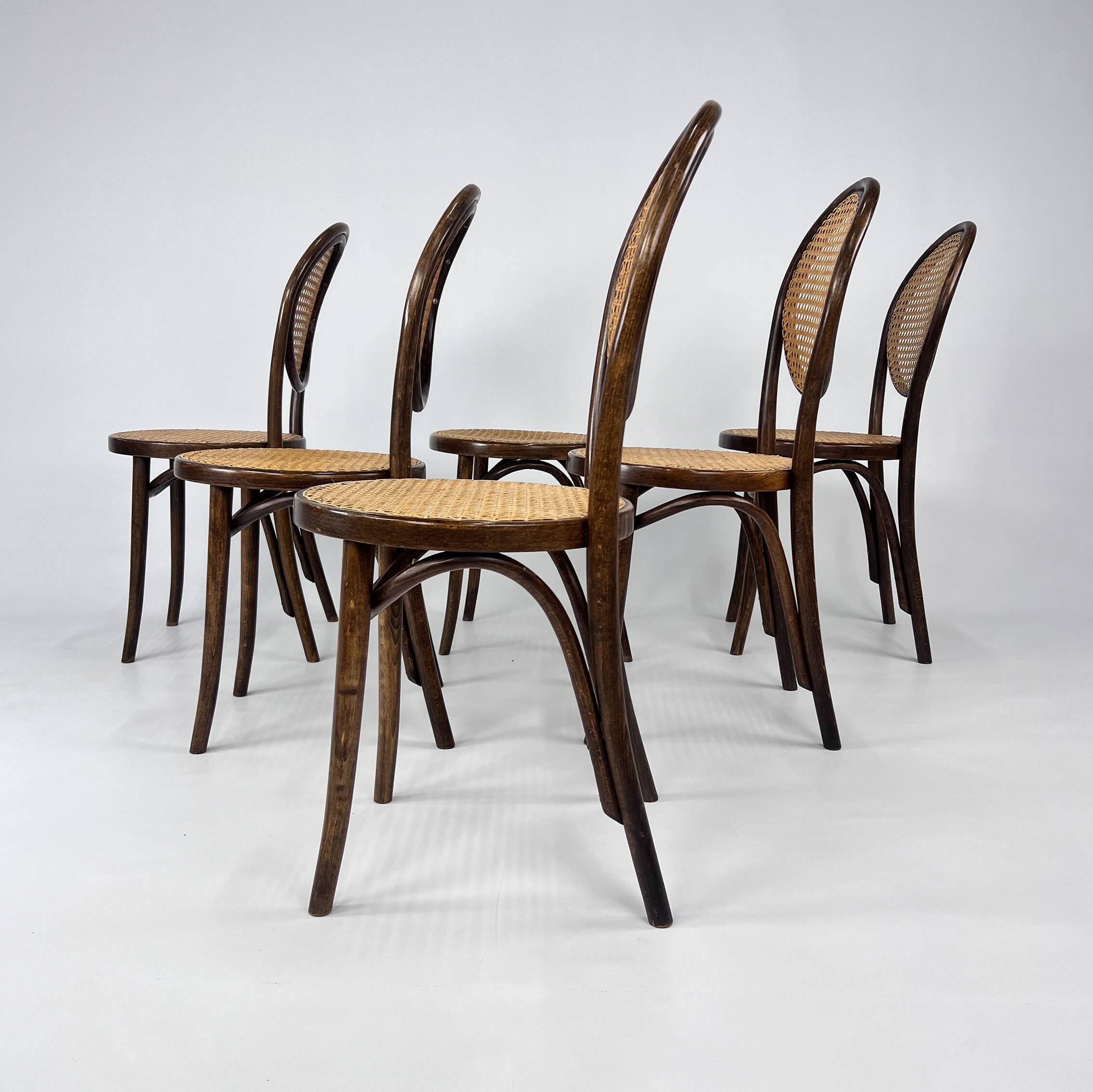 Set of 6 Zpm Radomsko Bentwood and Cane Dining Chairs, 1970s