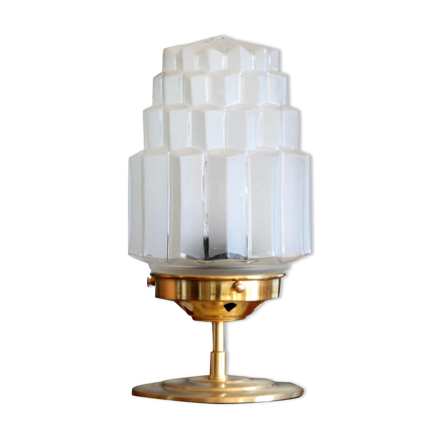 Table lamp in old glass art deco skyscraper and brass vintage bedside lamp