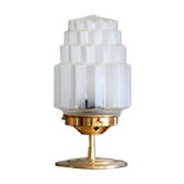 Table lamp in old glass art deco skyscraper and brass vintage bedside lamp