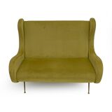 Marco Zanuso Attributed Mid-Century Modern Velvet Sofa Senior, Italy, 1950s