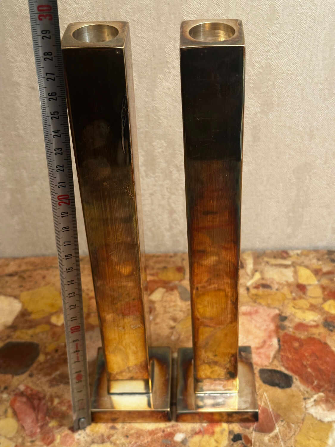 Pair of Silver-Plated Candle Holders H 29 cm - Modernist