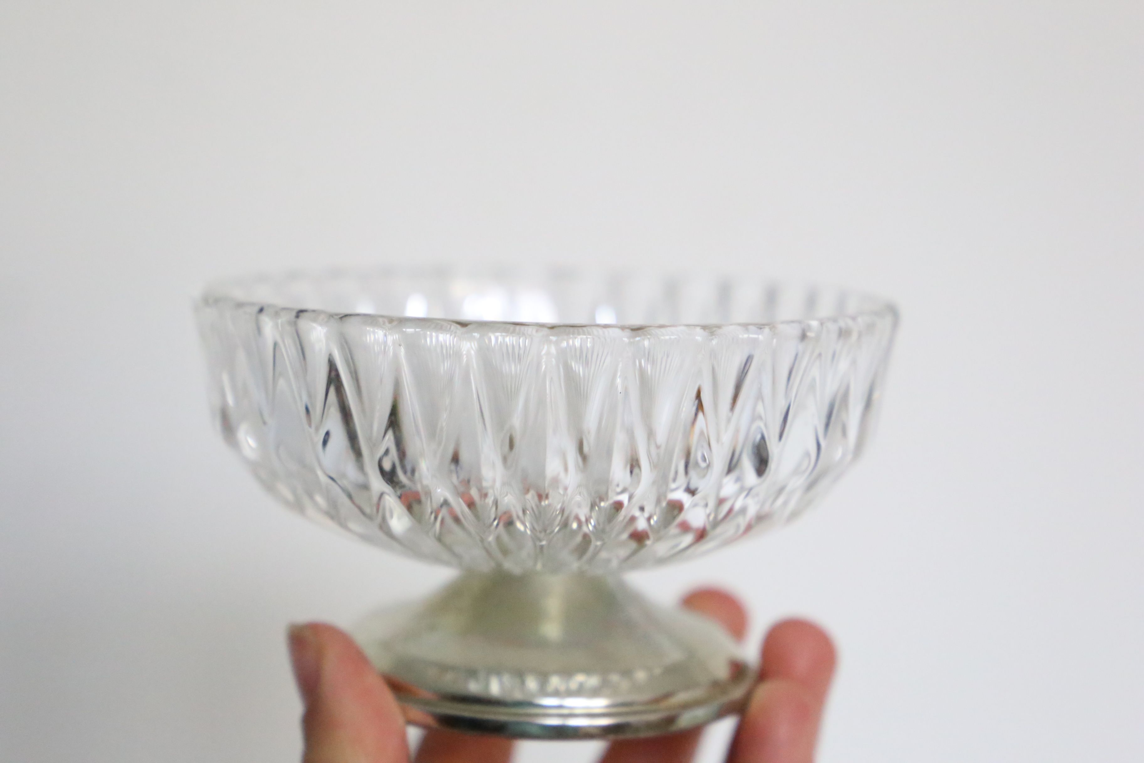 Glass and foot candy in silver metal, molded glass, Vintage French, authentic