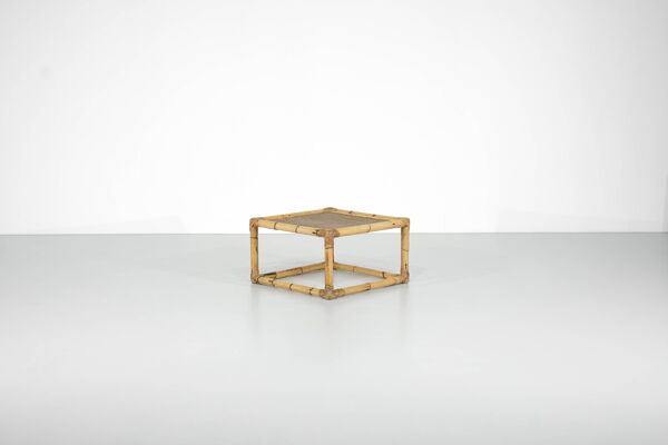 Table basse Bambou & rotin, Italie années 1960s.