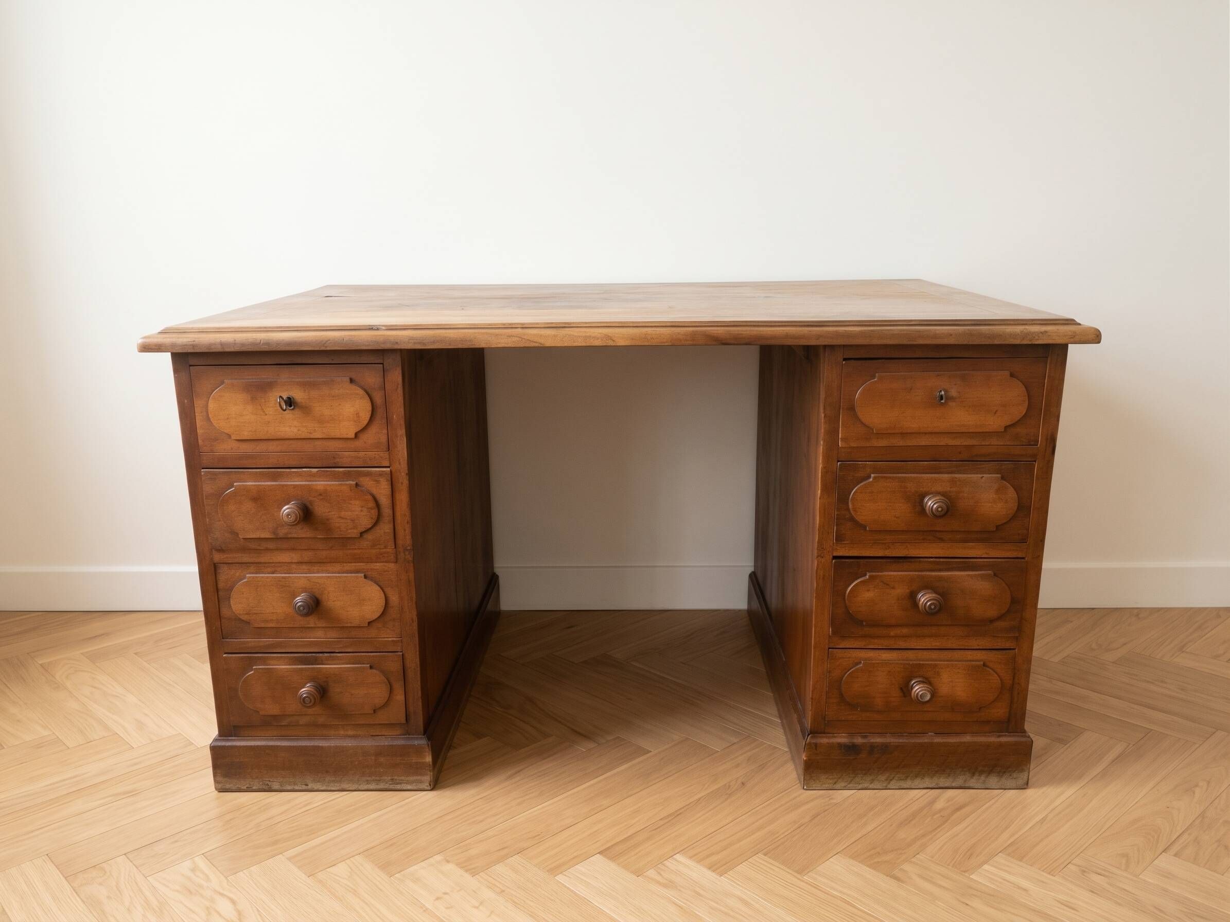 Antique apothecary desk in solid wood with 8 drawers.