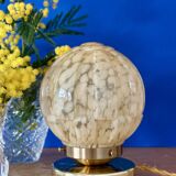Beautiful table lamp, vintage Art Deco glass globe from Clichy in pink. Diameter