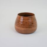 Small orange and brown turned ceramic pot