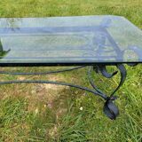 Italian glass and wrought iron coffee table