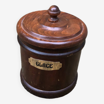 1979 seau à glace 19cm pot couvercle en bois sculpté main vintage ancien fait en france avec plaque