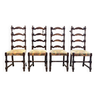 Suite of 4 chairs and 2 19th century English armchairs in oak