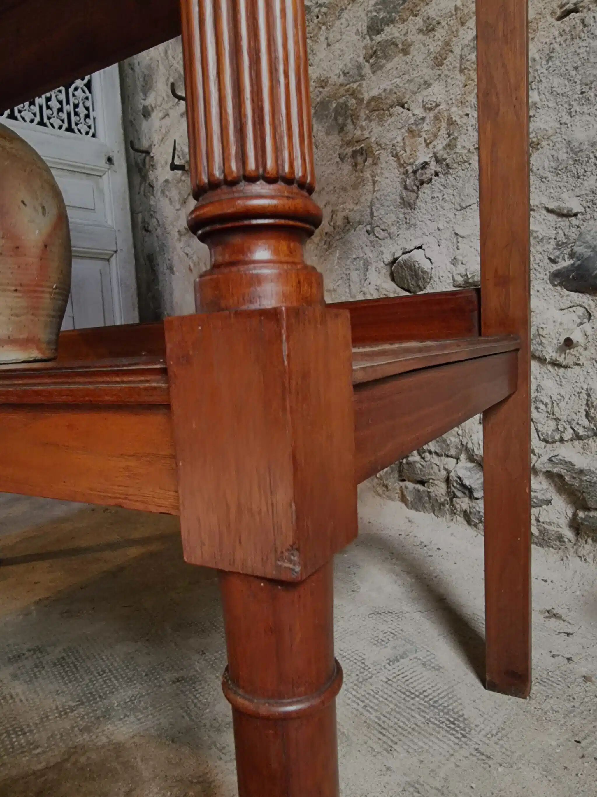 Antique mahogany console with drawer and shelf, French serving table, circa 1900.