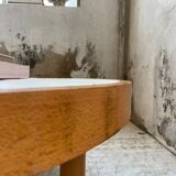 Round coffee table white ceramic and wood