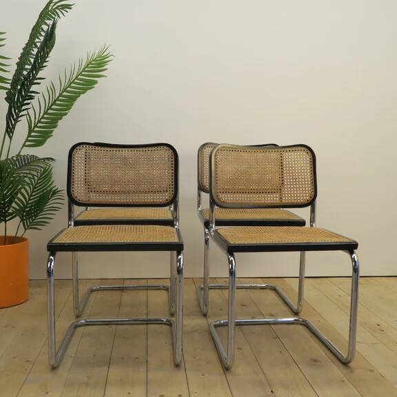 Set of 4 black rattan and metal chairs, Denmark 1960.