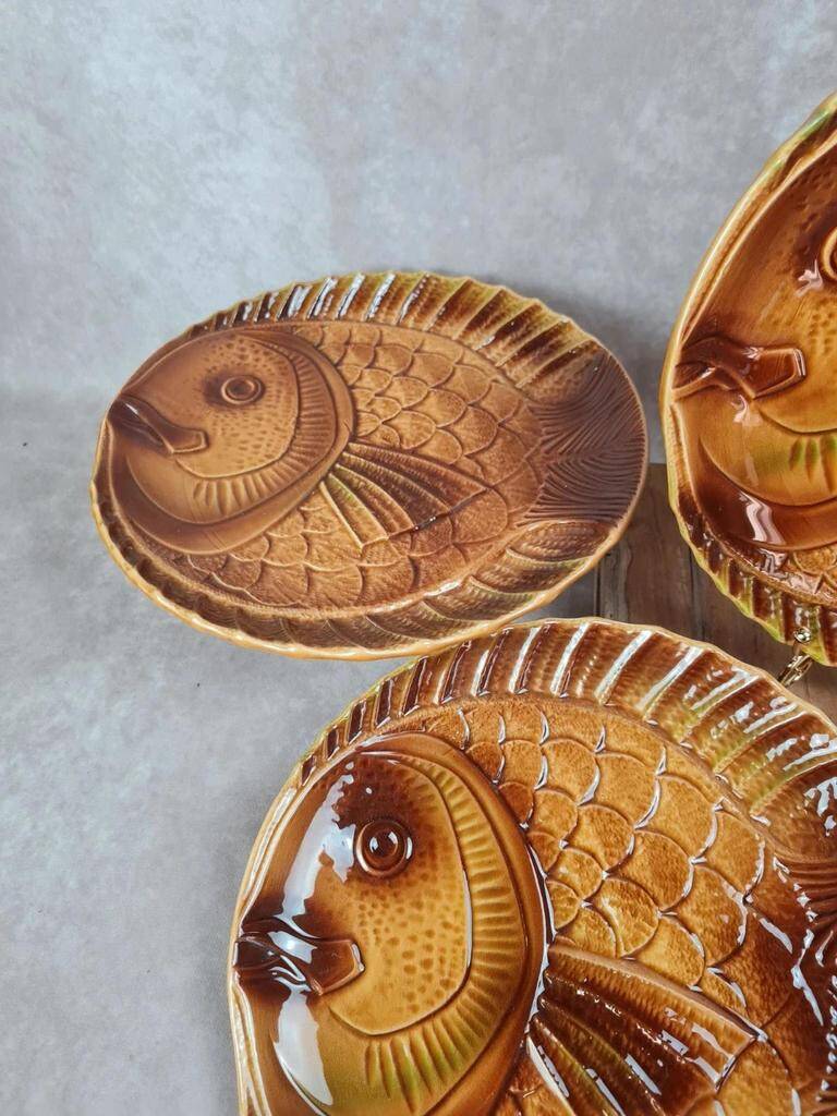 Set of 6 large fish plates Sarreguemines vintage