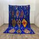 Handmade blue Moroccan rug, decorated, 250cm x 150cm