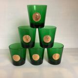 Six asymmetrical vintage green glass glasses