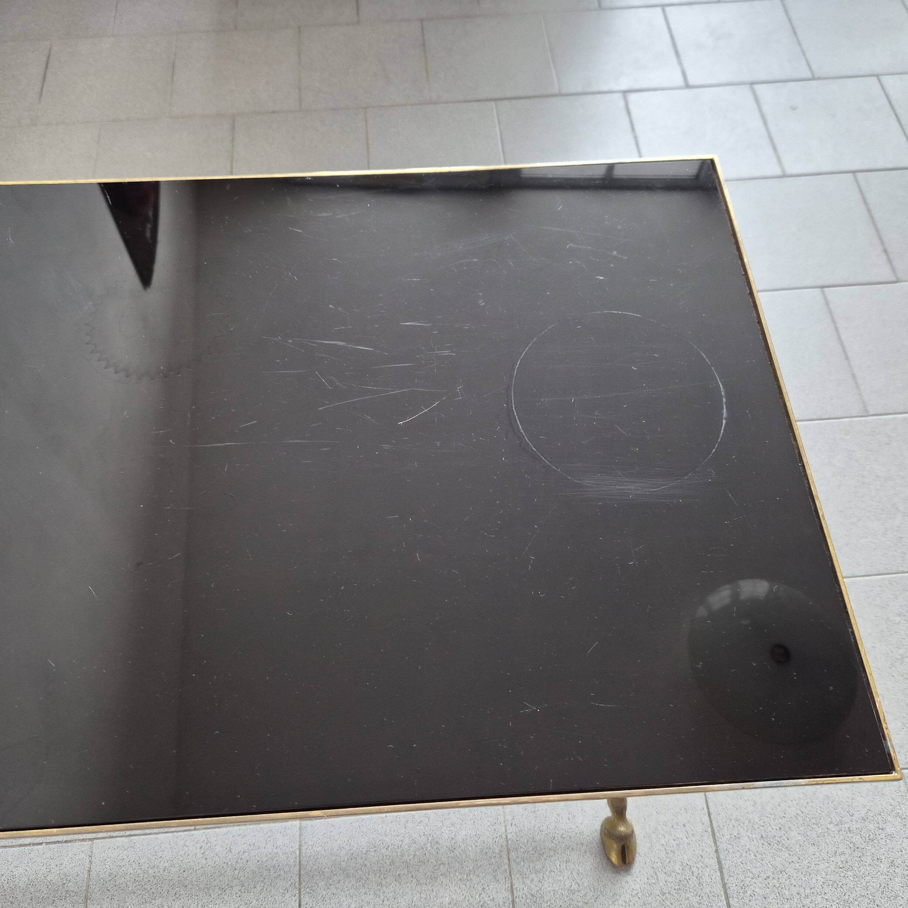 Vintage 1970 coffee table in bronze & glass with goat's foot legs 70s chic