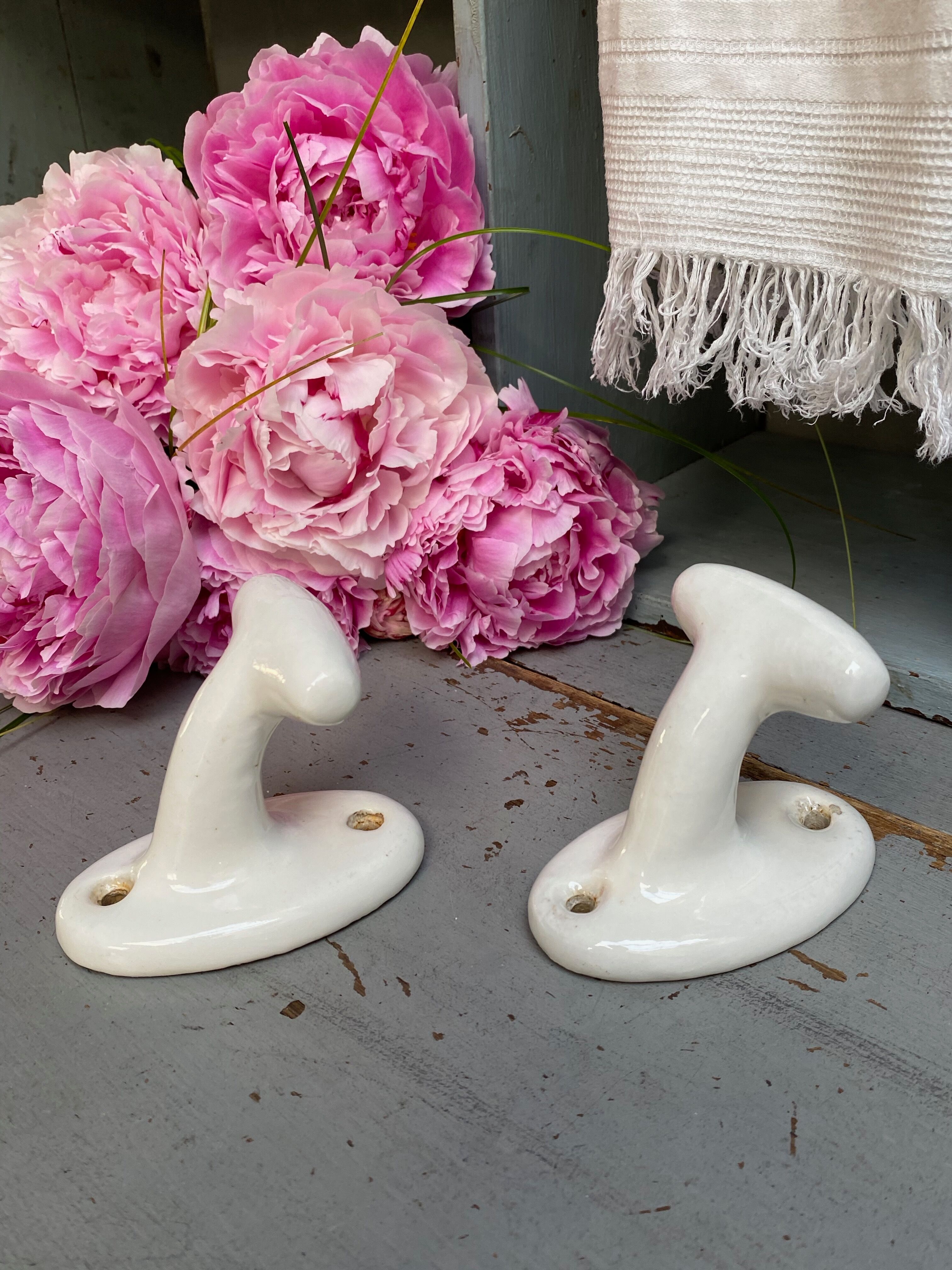 Pair of porcelain hooks