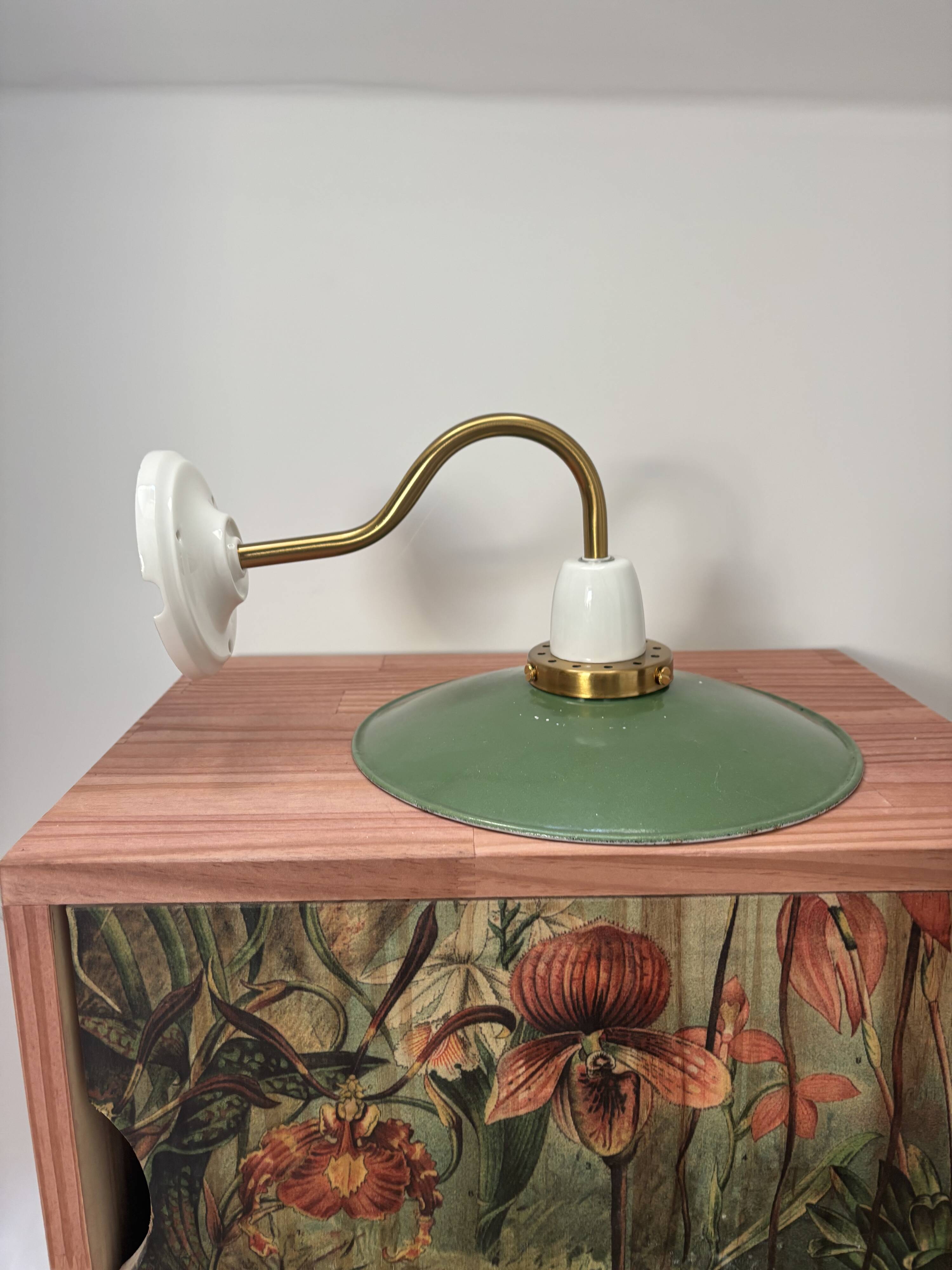 Vintage enamelled sheet metal swan neck wall light