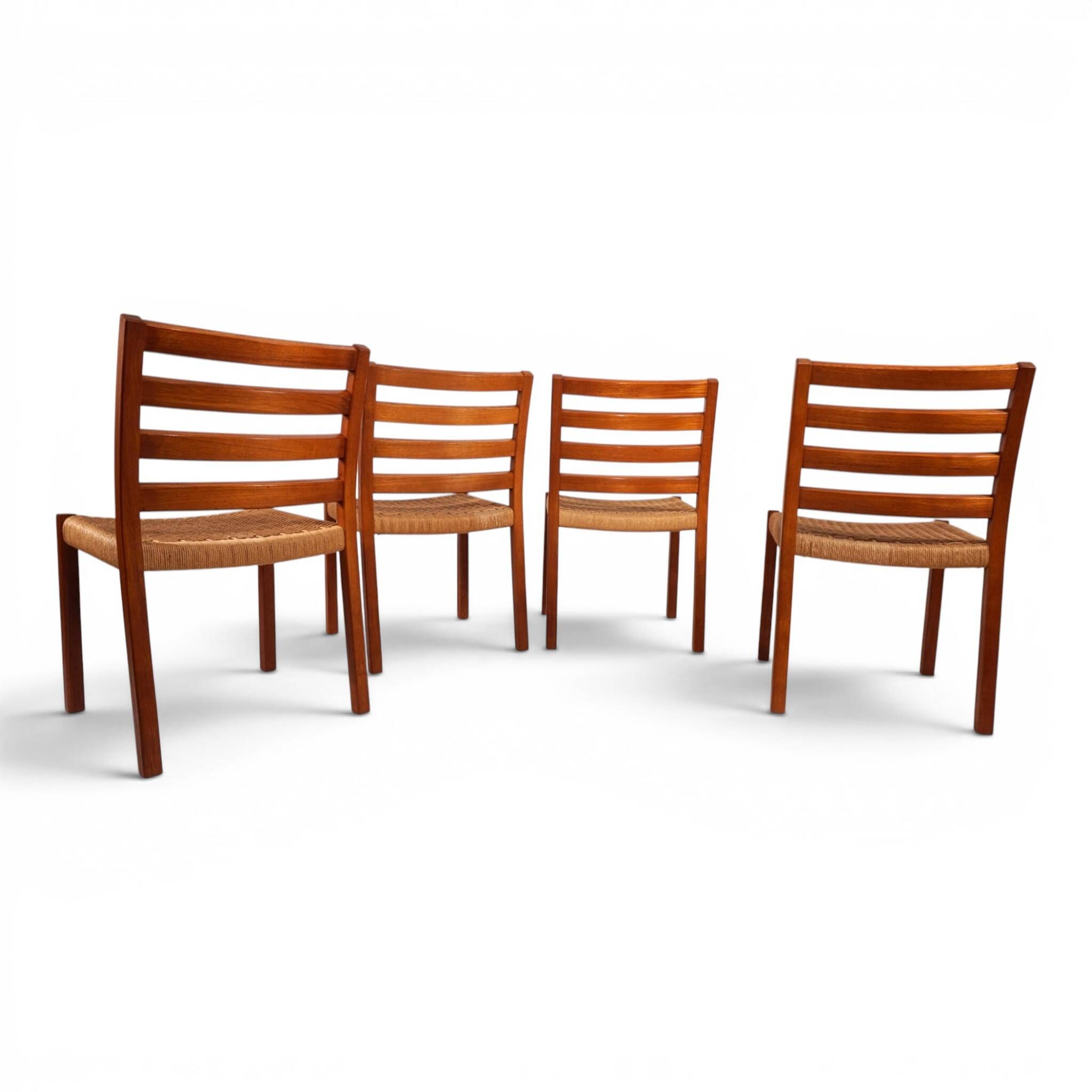 Niels Otto Møller Model 408, Set of 4 Teak Papercord Dining Chairs for J.L.