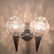 Double wall lamp in Scandinavian style - moulded glass and teak - 1960