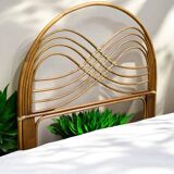 Rattan and leather headboard 140cm vintage 1970