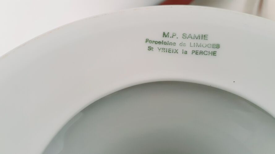 Plat à gâteaux sur pied porcelaine de limoges m.p. samie