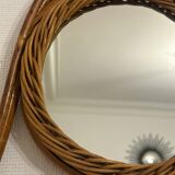 Vintage rattan tennis racket mirror