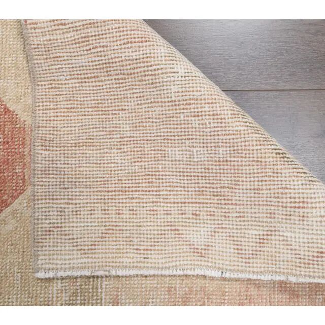 Vintage Turkish Hand-Knotted Beige Peach Runner Rug 89x330