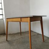 Vintage table in formica and wood, compass leg