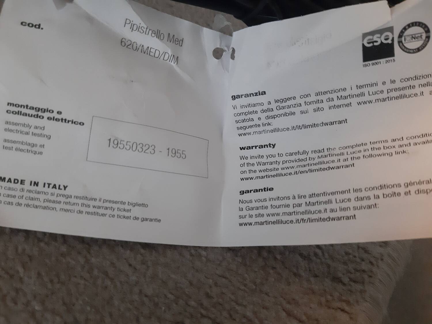 MARTINELLI Luce lamp