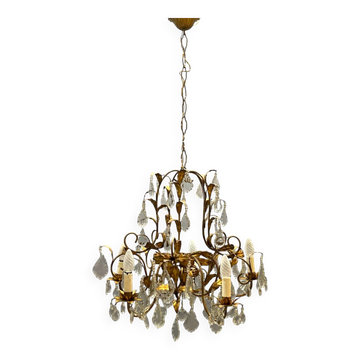 Vintage Italian Florentine Gold Gilt Tole Chandelier 1950’s 