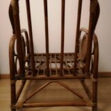 Rattan wicker armchair, armrest with cannage décor